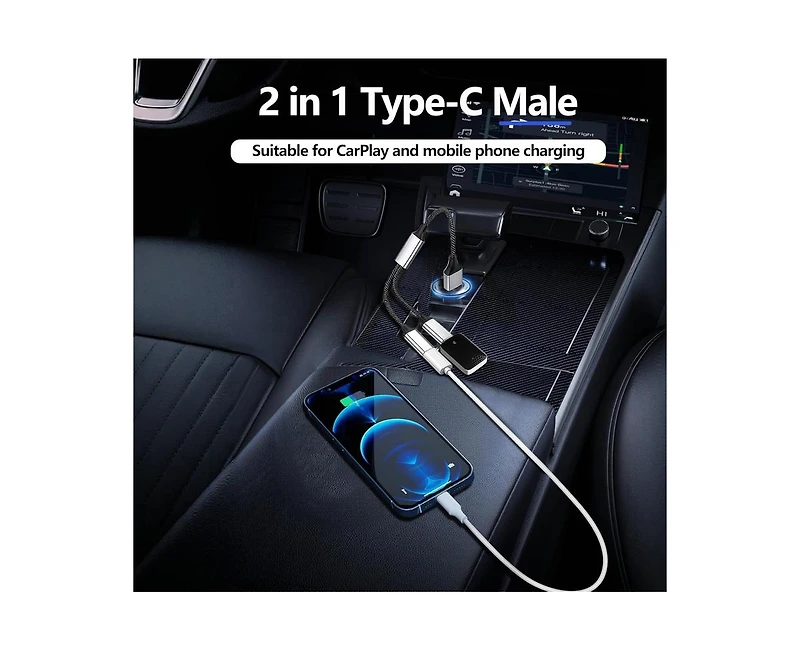 Risokeys Usb C to Dual Usb A Adapter, 480Mbps Data Transfer,Aluminum Hub for Laptop/Car/Phone, Ideal for Commuters