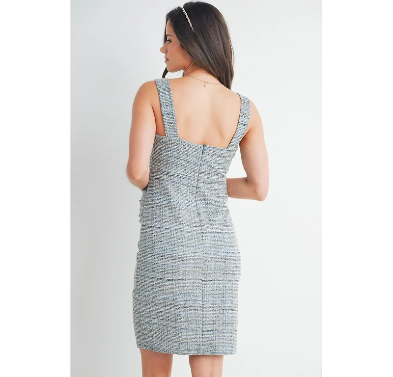 Hello Miz Maternity Sleeveless Square-Neck Tweed Sheath Dress