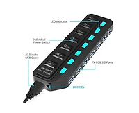 Risokeys 7-Port Usb 3.0 Hub, 5Gbps High Speed Data Transfer, for Laptop/Desktop, Ideal for Office Workers, Gamers & Home Users