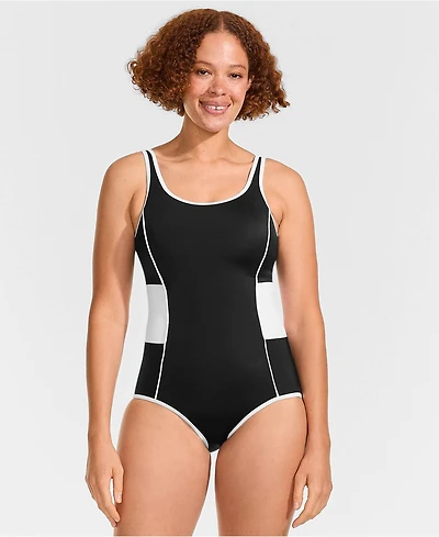 Lands' End Women's Tugless Scoop Neck Colorblock Low Leg One Piece