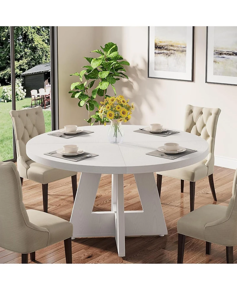 Tribesigns 47 inch Round Dining Table, Wooden Tabletop and Cross Base