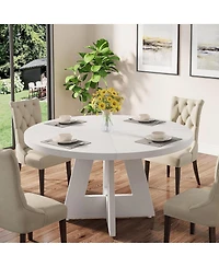Tribesigns 47 inch Round Dining Table, Wooden Tabletop and Cross Base