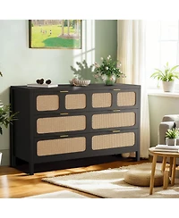 Gaomon 6 Drawers Dresser,Rattan Dresser with Metal Handles and Wood Legs
