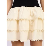 En Saison Women's Piper Mixed Media Mock Neck Romper