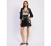 En Saison Women's Iris Long-Sleeve V-Neck Mini Dress