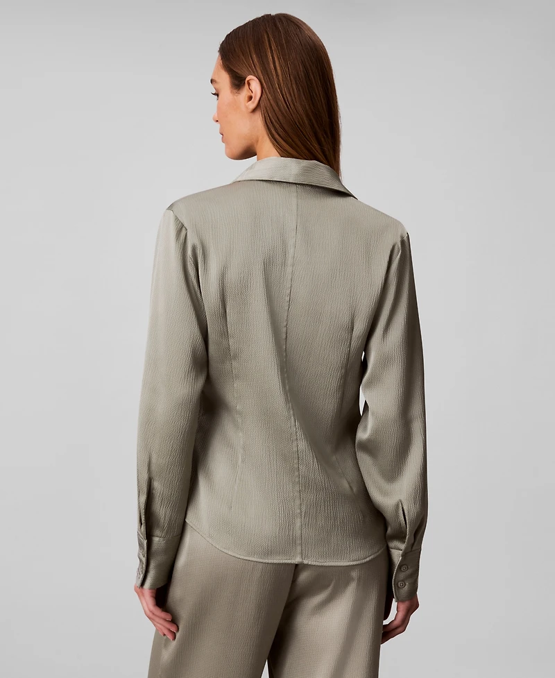 Calvin Klein Women's Hammered Fitted Collared Shirt