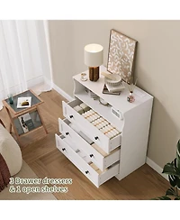 gaomon Small Dresser for Bedroom Closet Bedside with 3 Drawers, Wooden Dressers with Charging Station , Wood Chest of Drawers for Living Room