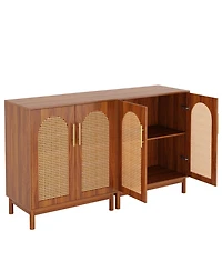 Tribesigns Set of 2 Rattan Sideboard Buffet with Storage, 59 Inch Accent Cabinet Doors, Storage for Dining Room, Living Kitchen