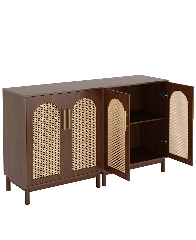 Tribesigns Set of 2 Rattan Sideboard Buffet with Storage, 59 Inch Accent Cabinet with Doors, Storage Cabinet for Dining Room, Living Room, Kitchen