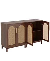 Tribesigns Set of 2 Rattan Sideboard Buffet with Storage, 59 Inch Accent Cabinet with Doors, Storage Cabinet for Dining Room, Living Room, Kitchen