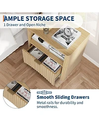 gaomon Fluted Farmhouse Night Stand with Charging Station, 23" Mid-Century Modern Nightstand