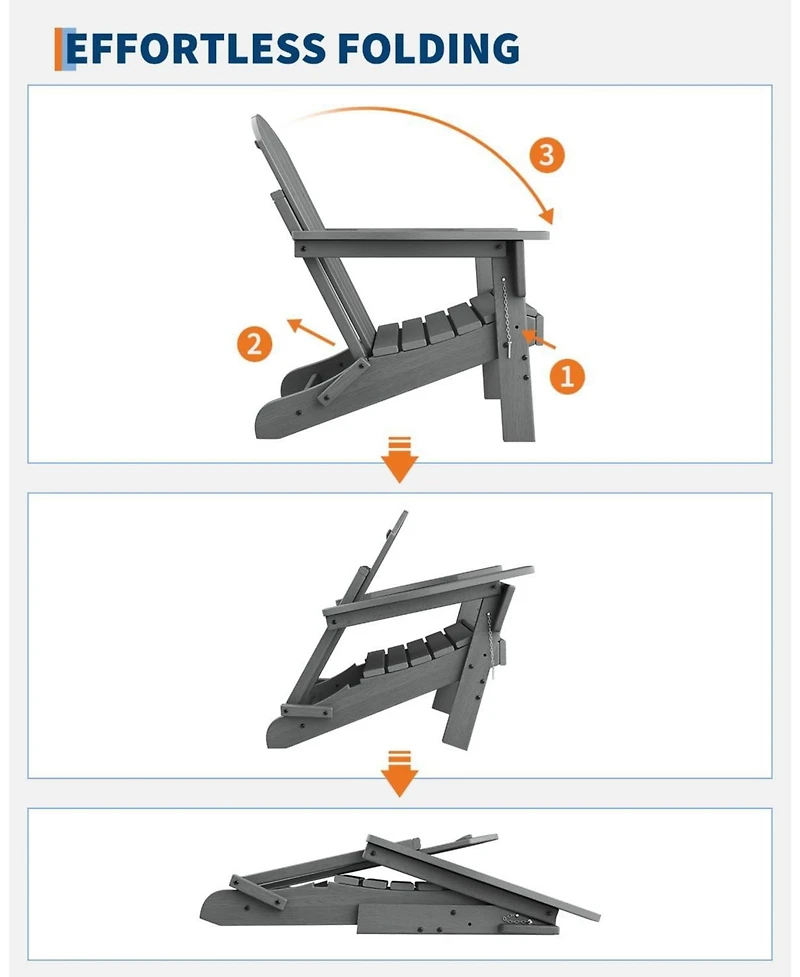 gaomon Folding Adirondack Chair, Hdpe Outdoor All-Weather Fire Pit Chairs, Wooden Lounge Chair