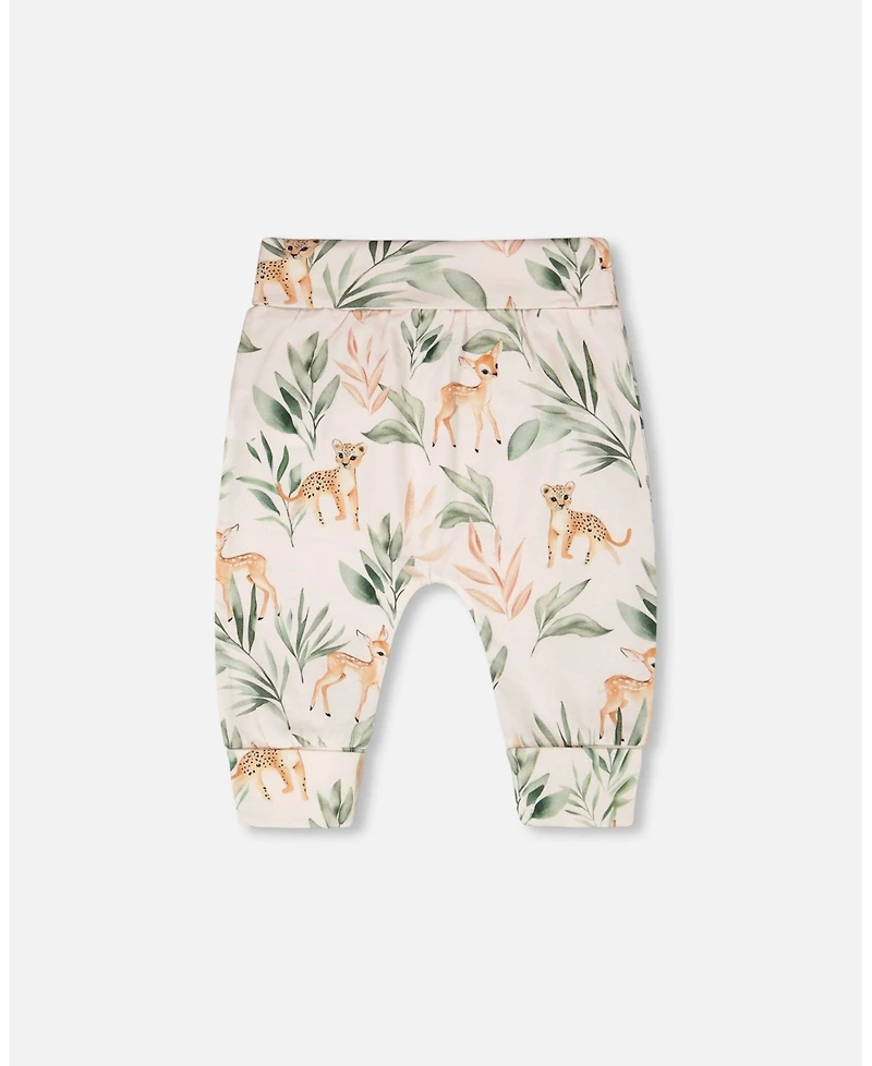Deux par Baby Girls Cotton Jersey Evolutive Pants Peach Deer Print