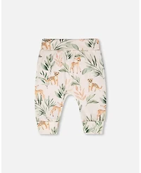 Deux par Baby Girls Cotton Jersey Evolutive Pants Peach Deer Print