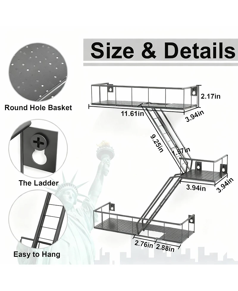 Yigii Metal Wall Shelves With Baskets For Home Decor