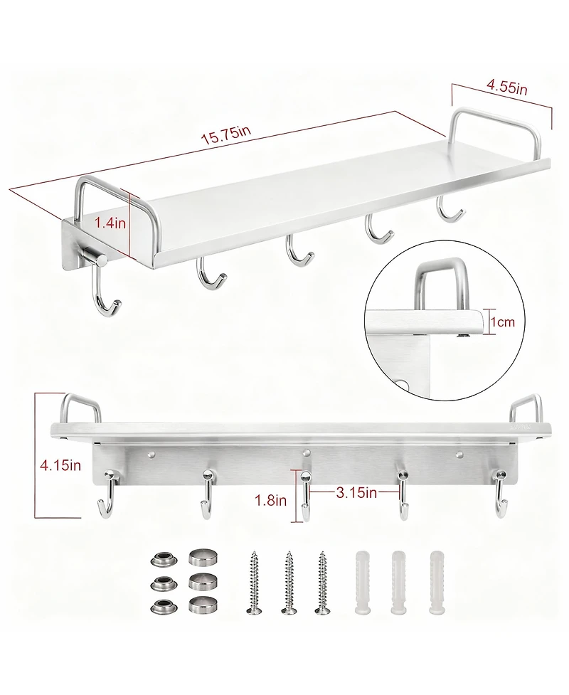 Yigii Stainless Steel Wall-Mounted Spice Rack with 6 Hooks