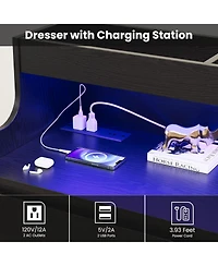 gaomon 6 Drawer Dresser for Bedroom with Led Lights & Charging Station, 51.2" Wide Dresser with Open Shelf