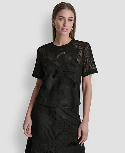 Dkny Women's Crewneck Short-Sleeve Croton Lace Top