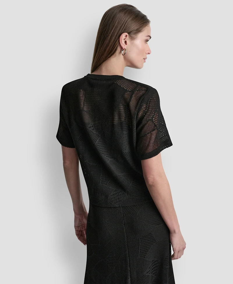 Dkny Women's Crewneck Short-Sleeve Croton Lace Top