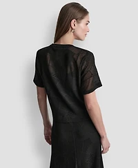 Dkny Women's Crewneck Short-Sleeve Croton Lace Top