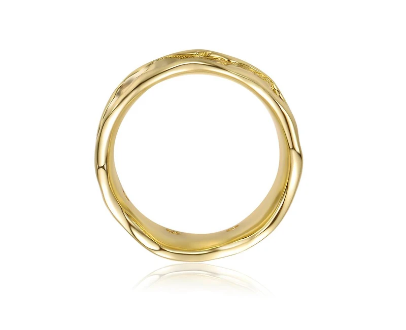 Genevive Elegant 14K Gold Plated Clear Cubic Zirconia Unique Wavy Ring