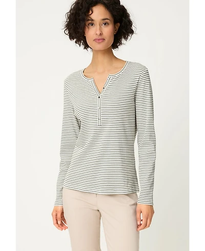 Olsen Women's Stripe Rib Knit Henley T-Shirt