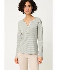 Olsen Women's Stripe Rib Knit Henley T-Shirt