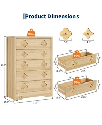 gaomon 5 Drawer Tall Dresser for Bedroom, 45'' Boho Chest of Drawers, Wooden Chest with Clothes Storage Cabinet, Decorative Drawer Front Organizer