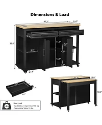 Clihome Kitchen Island with Extendable Table, 47.2"×19.7" Mobile Kitchen Island Cart