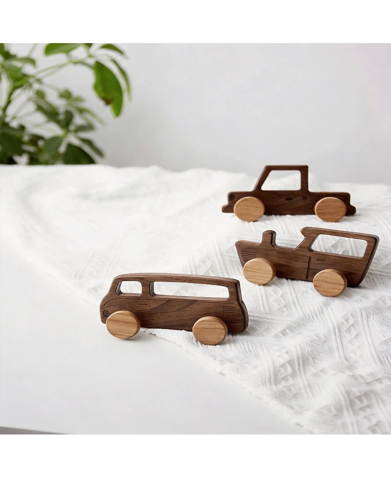 Yigii Walnut Wood Car-Shaped Coat Hooks for Kids