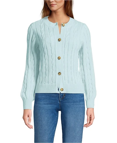 Lands' End Women's Drifter Classic Cable Crew Neck Cardigan Sweater