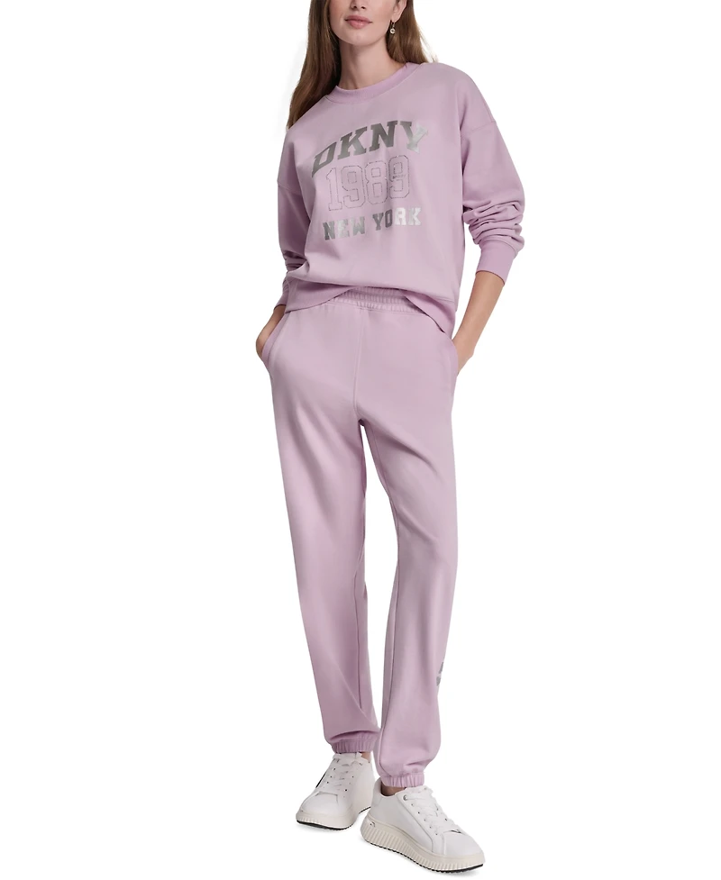 Dkny Sport Women's 1989 Rhinestone Logo High-Rise Relaxed Joggers