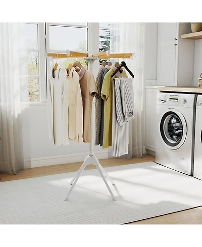 Ecooso 4-Leg Foldable Clothes Drying Rack with 8 Bamboo Rods and 40 Hanger Slots