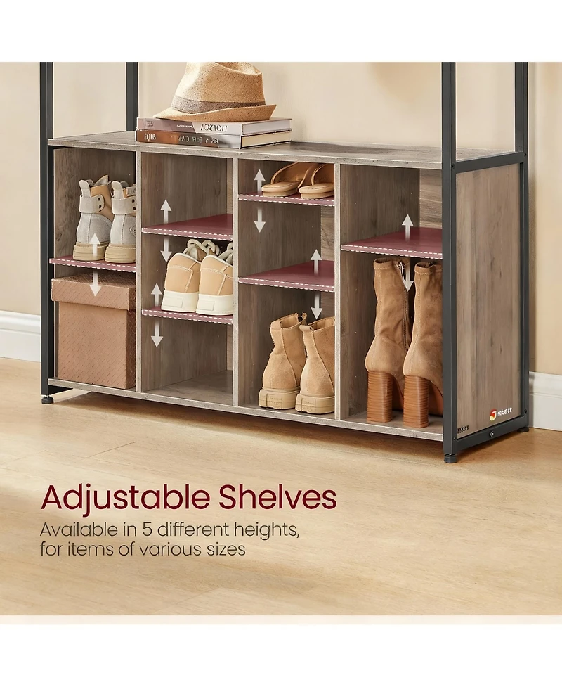 Yigii 4-in-1 Hall Tree with Bench, Adjustable Shoe Shelves, 14 Hooks, Industrial Style