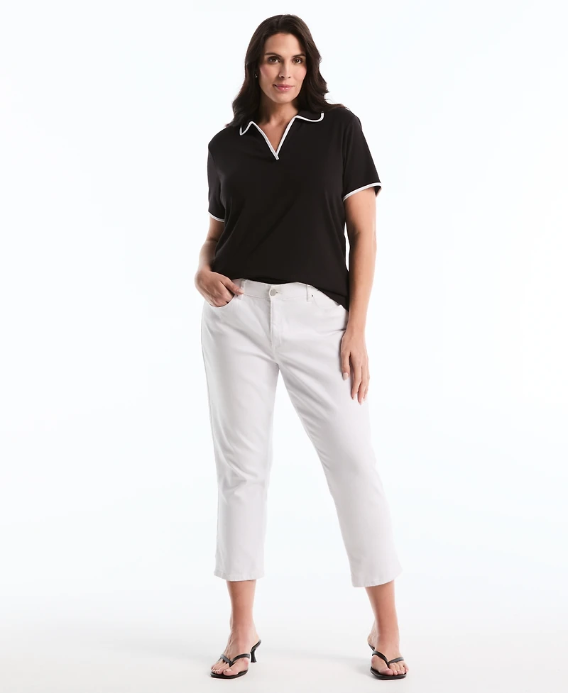 Rafaella Plus Contrast Trim Johnny Collar Polo T-Shirt