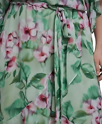 Jessica Howard Plus Boat Neck Ruffle-Sleeve Dress