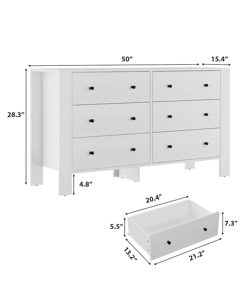 gaomon 6-Drawer Dresser, Modern Double Dresser and Storage Organizer for Bedroom or Entryway