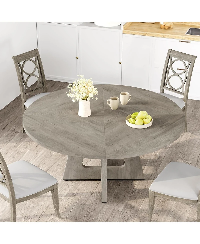 gaomon 47" Round Dining Table Set for 4 to 6, Farmhouse Kitchen with Wooden Top and Pedestal Base, Circle Dinner