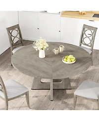 gaomon 47" Round Dining Table Set for 4 to 6, Farmhouse Kitchen with Wooden Top and Pedestal Base, Circle Dinner