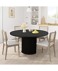 gaomon 47" Round Dining Table for 4-6 People, Black Dining Room Table with Sturdy Waveform Metal Pedestal Base, Kitchen