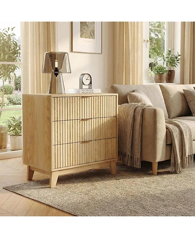 gaomon Fluted Night Stand with 3 Drawers, Modern Wood Chest of Bedside Table