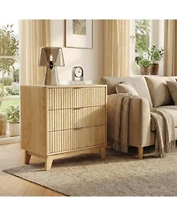 gaomon Fluted Night Stand with 3 Drawers, Modern Wood Chest of Bedside Table