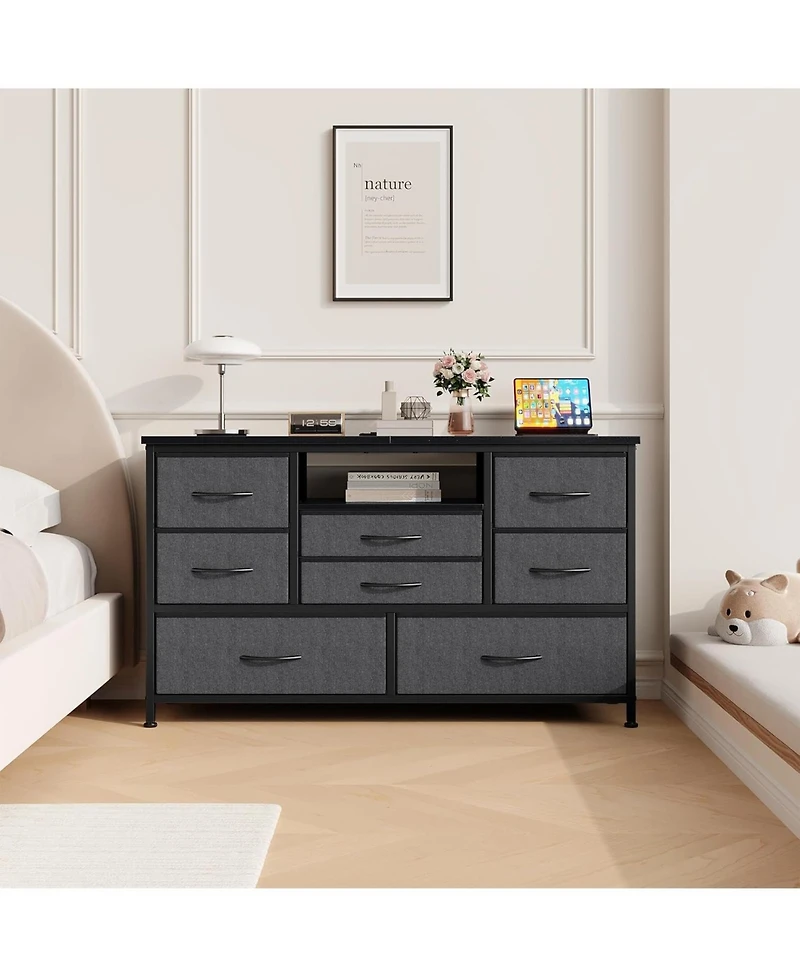 gaomon Dresser Tv Stand with Power Outlet & Led for 55'' Tv, Long Dresser 8 Deep Drawers Chests of Drawers, Wide Console Table