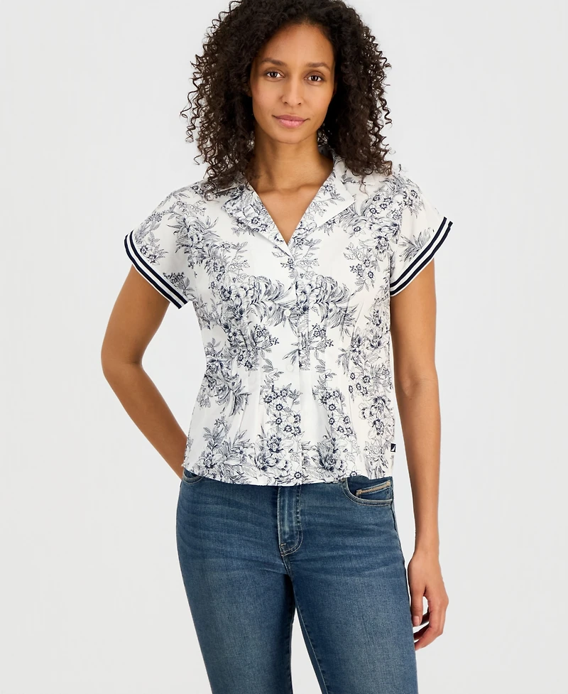 Nautica Women's Cotton Toile Button-Front Blouse