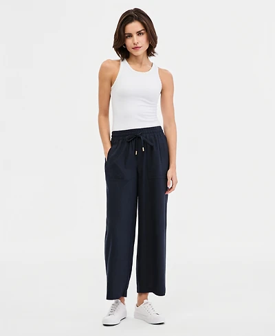 Nautica Women's Linen-Blend Drawstring-Waist Pull-On Pants