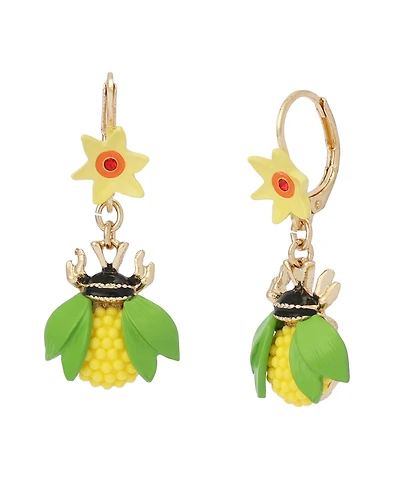 Betsey Johnson Faux Stone Hothouse Bloom Bee Drop Earrings