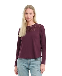 Wilt Clothing Women's Lace Yoke Henley Tee