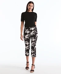 Rafaella Petite Floral Print Capri Pants with Riveted Vent