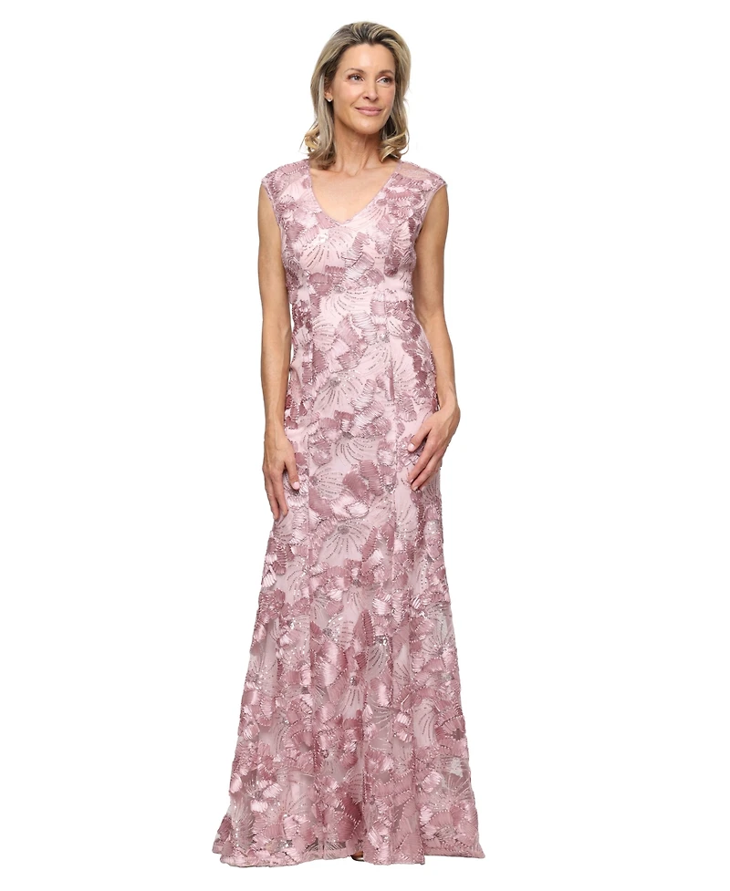 Alex Evenings Women's Sleeveless V-Neck Soutache Ball Gown