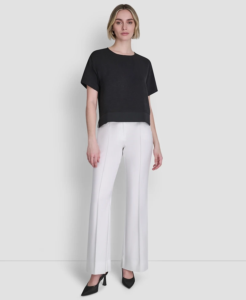 Dkny Women's Textured Woven Short-Sleeve Crew Neck Top